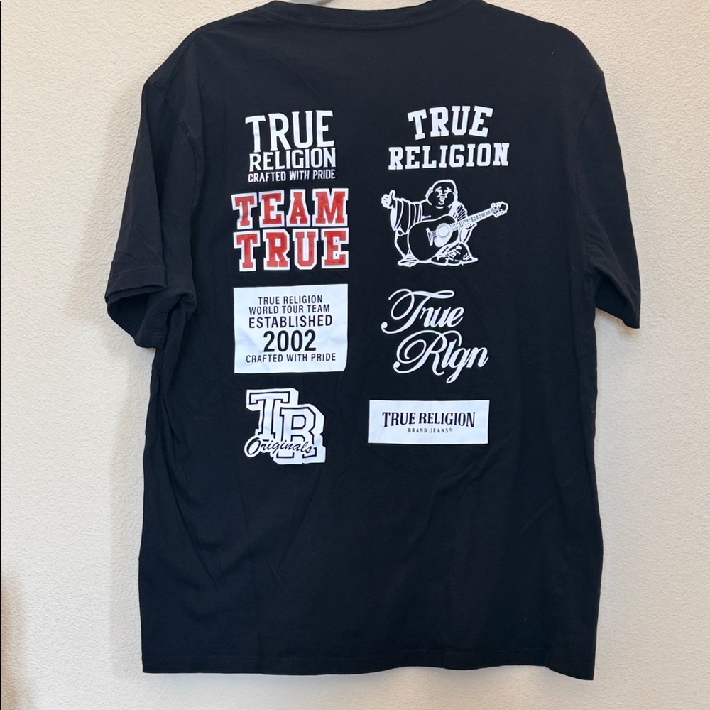 True Religion Graphic T Shirt Black Logo Tee Short Sleeve Streetwear Y2K Size XL